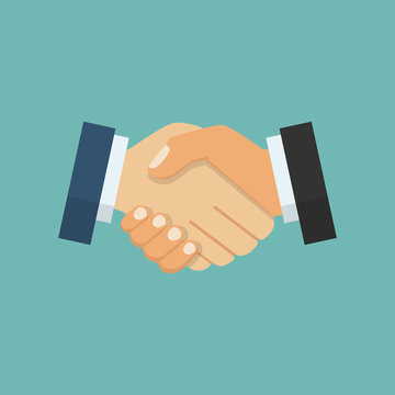 Handshake business icon. Symbol of successful transaction. Partnership, meeting businessman. Vector illustration flat design. Isolated on white background.