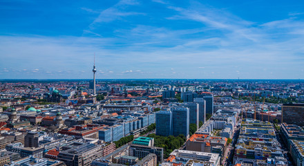 Fototapeta na wymiar Beautiful top view of the skyline of Berlin - Germany with the Tv Tower and Berliner Dom. Berlin, Germany.