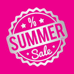Summer Sale rubber stamp silver on a pink background.