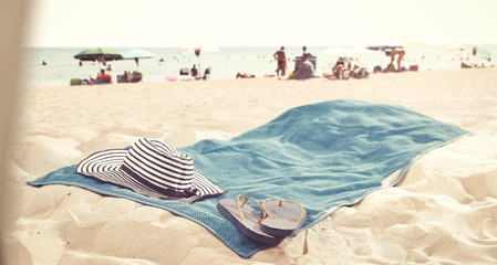 towel of free space on beach 
