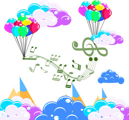 Music note hanging with balloon, business and asset management concept idea, vector art and illustration.