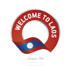 Welcome to Laos flag red label logo icon