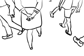 crowd walking cartoon sketch isolated low angle view