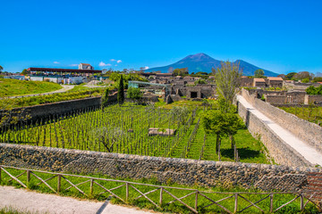 ancient Pompeii ruins, UNESCO World Heritage Site, Campania region, Italy. Pompeii city destroyed in 79BC by the eruption of Mount Vesuvius