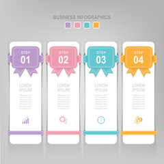 Infographic template of four steps on squares, tag banner, work sheet, flat design of business icon, vector