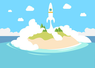 launching a small private startup with rocket as illustration