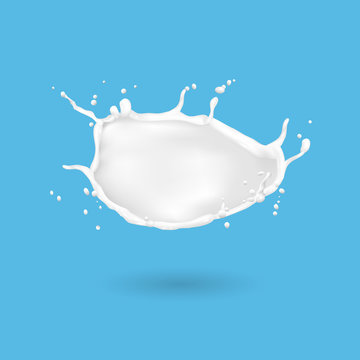 Realistic milk splash isolated on blue background