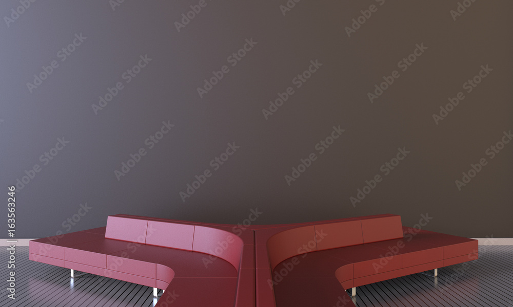 Aufkleber modern room and rad sofa display on simple wall background / 3d rendering