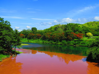 Two colors of river in nature of Thailand 