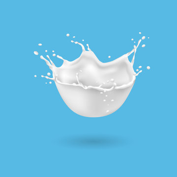 Realistic splashes of milk isolated on blue background
