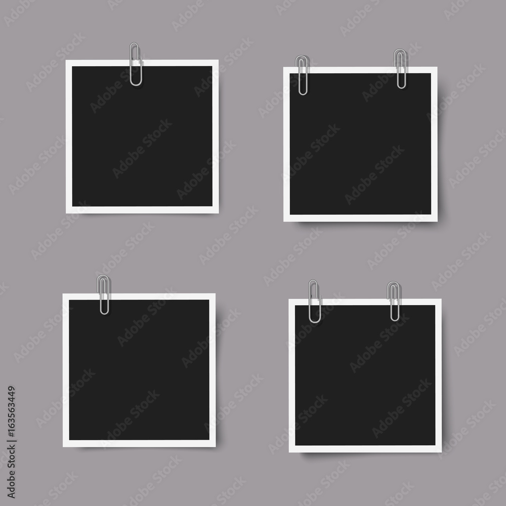 Poster set of realistic square photo frames with shadows