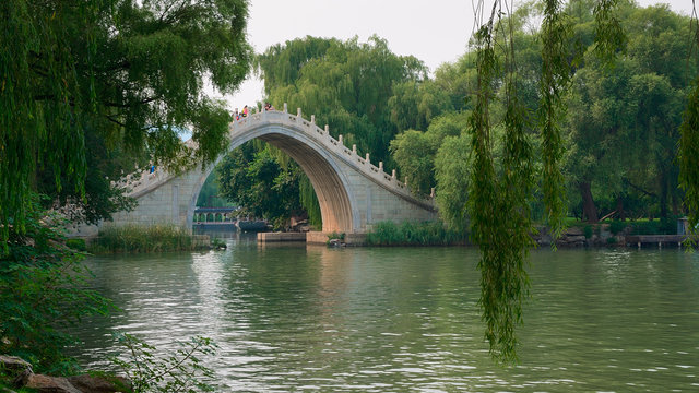 Chinese bridge over the lake in the China