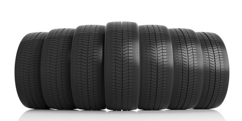 Car tires on white background. 3d illustration