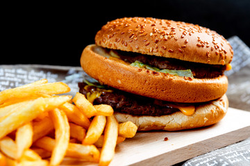 Cheese burger - American cheese burger with Golden French fries