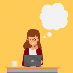 Business woman using  laptop and thinking pose. Illustration vector.