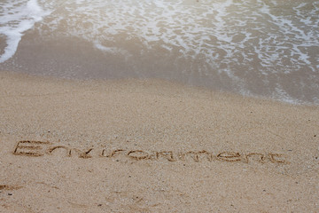 Word of Environment on the beach with sea wave.