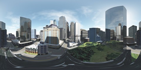 Cityscape. Environment map. HDRI map. Equirectangular projection. Spherical panorama.
