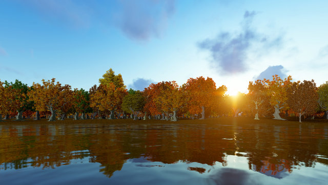 Landscape forest autum 3D render