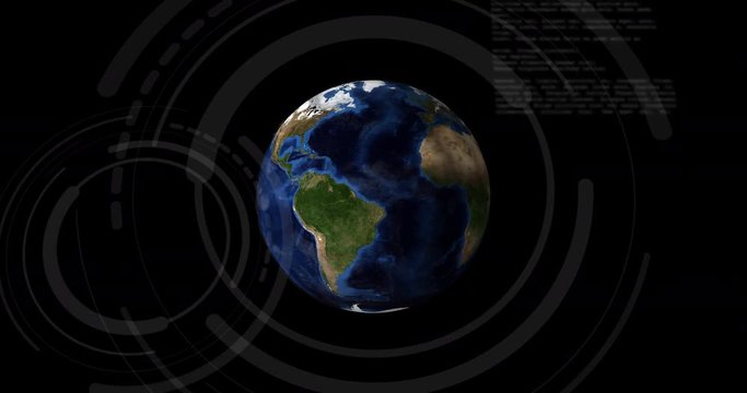 Rotating Earth and futuristic digital interfaces. Internet of Things. Information Communication Technology. Elements of this image furnished by NASA. 3D rendering.