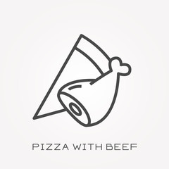 Line icon pizza with beef