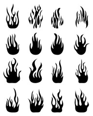 Fire flames, set icons, vector