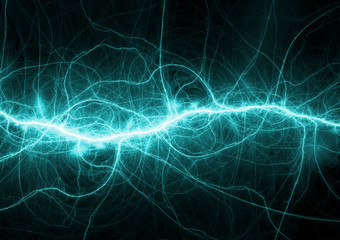Abstract cyan lightning, electrical plasma background