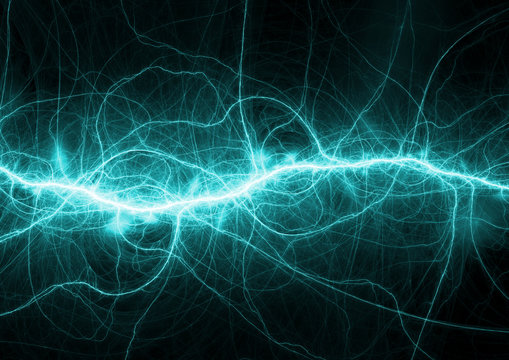 Abstract cyan lightning, electrical plasma background