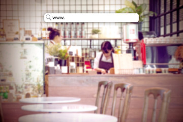 Coffee cafe with address bar, online shopping background.vintage tone.