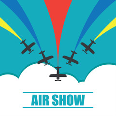  air show. maneuvers of an aero plane in the blue sky. vector illustration - obrazy, fototapety, plakaty