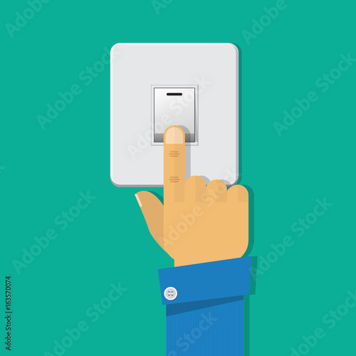 "Hand turning off the light switch." Stock image and royaltyfree