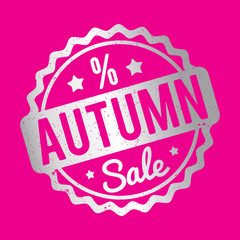 Autumn Sale rubber stamp silver on a pink background.