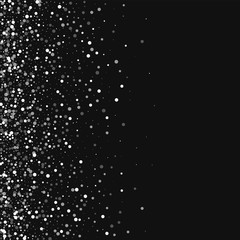 Random falling white dots. Scatter left gradient with random falling white dots on black background. Vector illustration.