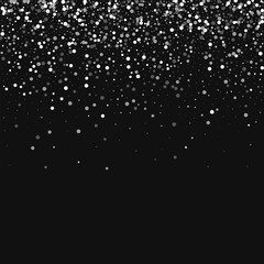 Random falling white dots. Scatter top gradient with random falling white dots on black background. Vector illustration.