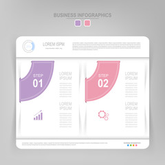 Infographic template of two steps on squares, tag banner, work sheet, flat design of business icon, vector