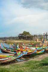 Fototapeta na wymiar antique vintage wooden boat at U been bridge Mandalay Myanmar Burma