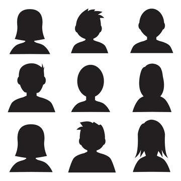 Male and female head silhouettes avatar, profile vector icons, people portraits
