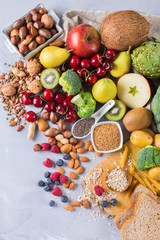 Selection of healthy rich fiber sources vegan food for cooking