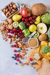 Gordijnen Selection of healthy rich fiber sources vegan food for cooking © aamulya