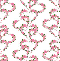 Seamless pattern of hearts consisting of delicate roses