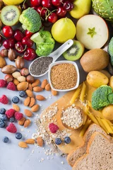 Gordijnen Selection of healthy rich fiber sources vegan food for cooking © aamulya
