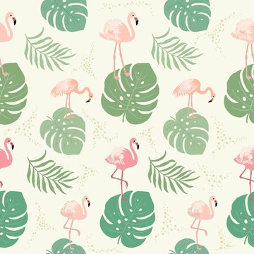 Seamless pattern with flamingo
