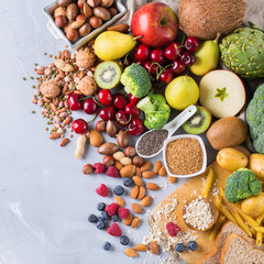 Selection of healthy rich fiber sources vegan food for cooking