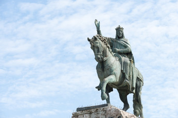 Fototapeta na wymiar Plaza de España con estatua Rey Jaime, Mallorca, Islas Baleares