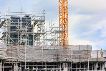 Scaffolding used on construction sites as a platform and as the temporary support. Used by construction workers to do work at height.