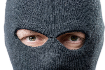 look criminal, mask on the face balaclava closeup