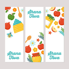 Rosh hashanah jewish new year holiday banner design set