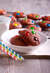 Homemade candy coated chocolate cookies