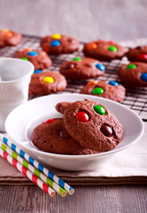 Homemade candy coated chocolate cookies