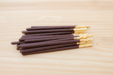 biscuit sticks covered in creamy chocolate flavored.
