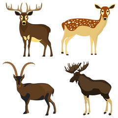 Set of hoofed animals color flat icons for web and mobile design